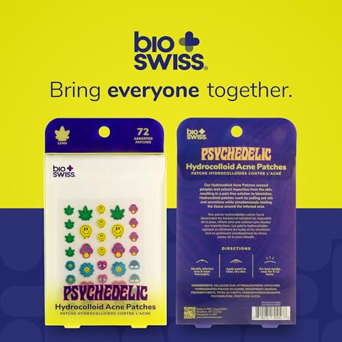 BioSwiss Psychedelic Pimple Patches, Hydrocolloid Acne Patch for Zits and Blemishes, Face and Skin Stickers, 72 Count