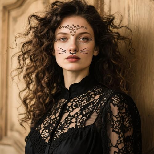 Leopard Print Temporary Tattoos, Self-Adhesive Leopard Face Jewels Cheetah Face Stickers for Halloween Costume Party Accessories