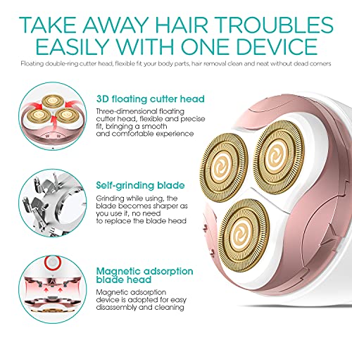 Electric Shaver for Women 3D Floating Blade Rotary Razor Hair Remover for Arms, Legs and Underarms Rechargeable Portable and Safe Wet and Dry Use ES300