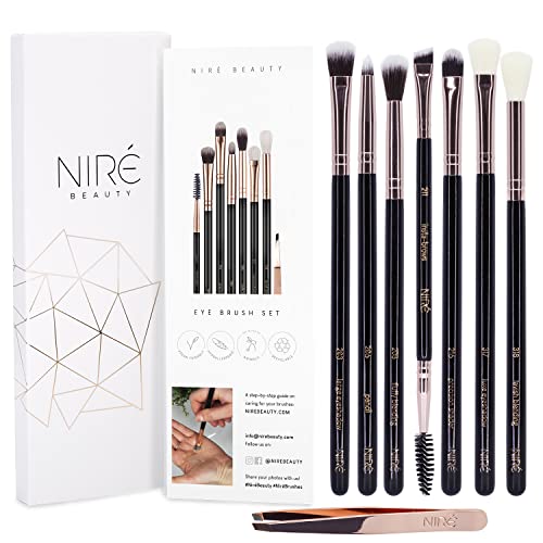 Nir? Eye Brush Set - Award Winning Eye Makeup Brushes for Eyes and Brows Including Eye Shadow Brush Set, Eyebrow Brush and Tweezers Rose Gold