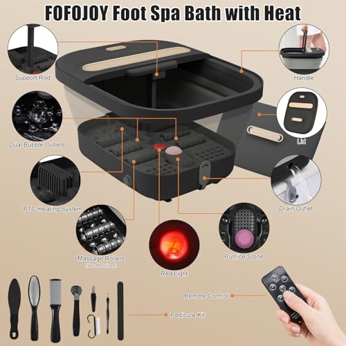Collapsible Foot Spa Bath with Massager and Heat and Bubble Jets, Temperature Control, Remote Control, Pumice Stone, Pedicure Foot Spa for Relaxation Gift for Women Man