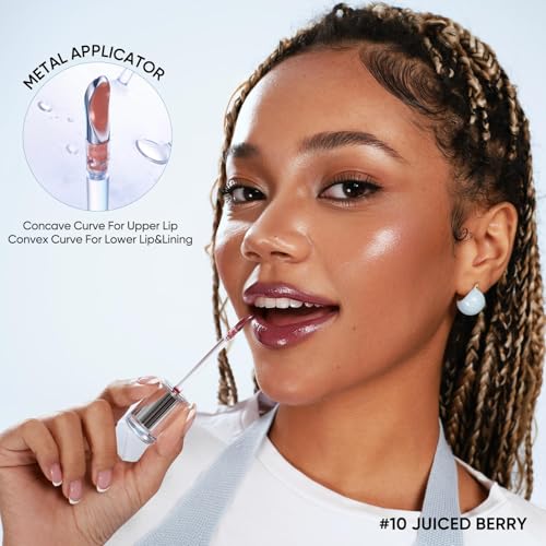 JUDYDOLL Ice Watery Lip Gloss, Moisturizing Liquid Lipstick with Hyaluronic Acid & Collagen, Non-sticky, No transfer Long-lasting Mirror Lip Glazes with Iron Applicator (11 Grape Shake, 2.4 grams)