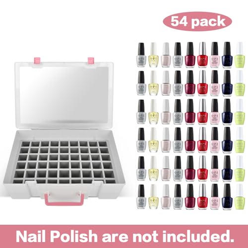 FULLCASE Nail Polish Organizer, 54 Bottles Nail Storage with Separate Sponge Compartment for Sally Hansen/for GAOY/for OPI/for Essie/for CANNI Gel/for DND Gel Polish
