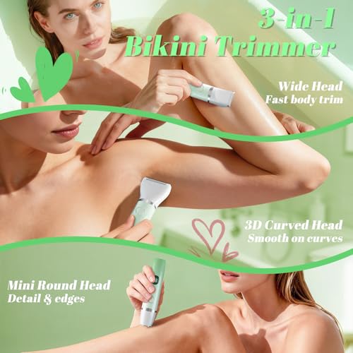3-in-1 Bikini Trimmer for Women ? Electric Razor for Women, Electric Body Hair Trimmer, IPX7 Waterproof, 120-Min Cordless, USB-C, Battery% Display ? X3 Soft Mint Ombre