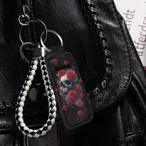 Rose Skeleton Pattern Chapstick Holder Keychain Clip-on Sleeve Chap Stick Pouch Lip Balm Holsteror Lipstick Tracker Safeguard