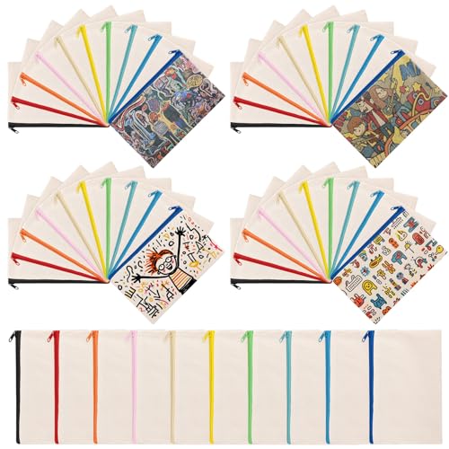 Framendino, 50 Pack Sublimation Blank Canvas Makeup Bags 8.3 x 5 Inch DIY Heat Transfer Cosmetic Pencil Pouches Travel Toiletry with Zipper for Crafts (10 Colors)