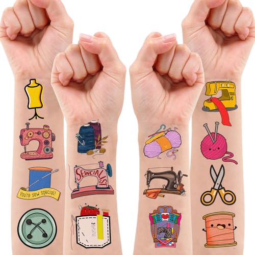 Sewing Machine Temporary Tattoos Sewing Party Decorations Favors Supplies Art Sewing Themed Cute Stickers 10 Sheets 100 PCS Gifts for Baby Girls Boys Class School Carnival
