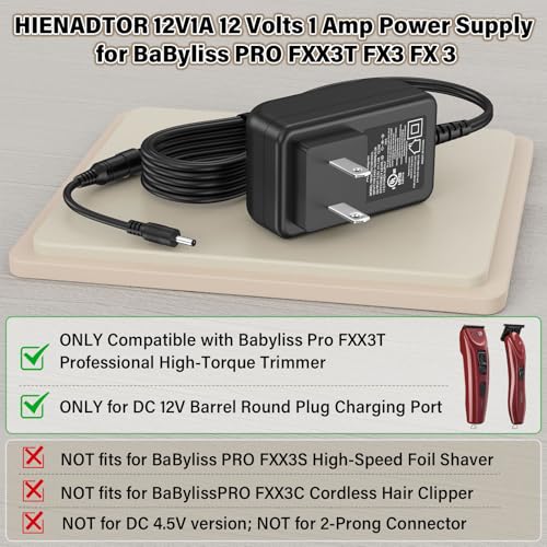 12V Trimmer Charger Replacement Fit for BaByliss PRO FX3 FXX3T Cordless Hair Trimmer Power Cord AC Adapter for BaBy liss PRO FX 3 FXX3C FX3C FX 3C for BabylissPro DSA-12PF09-12FUS 120100 (R) (T) DC12V