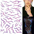 UV Glow Pattern Temporary Tattoos | Purple Demon Energy Pattern | Blacklight Activated Neon Blue | Hunter Cosplay | Fake Tat Stickers | Kpop Birthday, Glow Party, RPD, Halloween