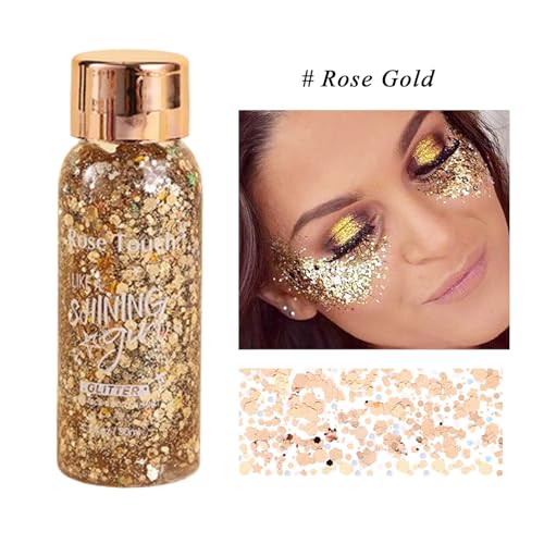 Body Glitter Gel, Holographic Chunky Glitters for Body Hair Face Nails, Colorful Mermaids Shimmer Sparkle Makeup for Parties, Halloween, Singer Concerts Disco Festival Rave Accessories