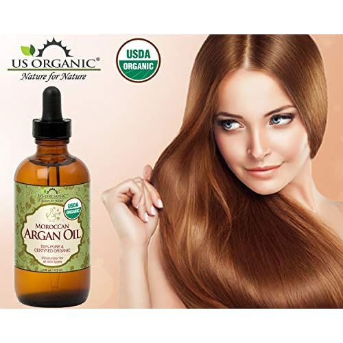 US Organic Moroccan Argan Oil, Cold-Pressed Virgin, USDA Certified, 100% Pure, Unrefined, for Hair, Skin, Nail & Cuticle Care, in Amber Glass Bottle, Sourced from Morocco (4 oz (Large))
