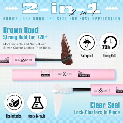 Yawamica Brown Lash Clusters Kit Fluffier Wispy Eyelash Extension Kit with Bottom Lashes 40D Volume Eyelash Clusters 10-16mm Individual Lashes with Brown Bond and Seal and Tweezers DIY Lash