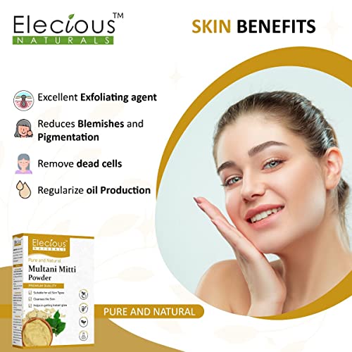 100% Natural Multani Mitti Powder for Exfoliating, Soothing, Nourishing, Smoothening Face, Skin and Hair Fuller's Earth, Bentonite Clay 200gm