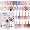 Beetles Cat Eye Gel Nail Polish Set - 10 Colors Glitter Cat Eye Glint Gel Polish Kit Silver Nude Pink Blue Brown Purple Magnetic Shine Soak Off UV French Nail Art Salon DIY Manicure Gift for Women
