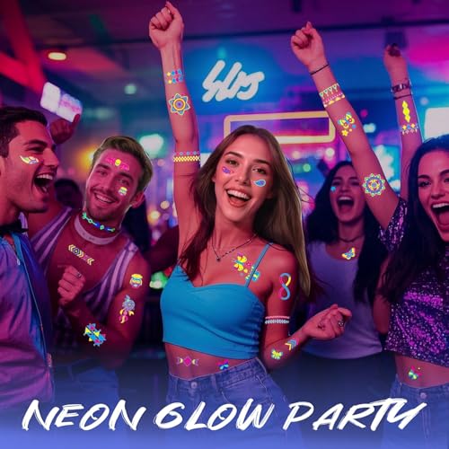 Glow in the Dark Tattoos 172 PCS Glow in the Dark Party Supplies,Neon Body Paint Be UV Blacklight Reactive Face Temporary Tattoos for Adults,Teens/Neon Accessories,Party Favors&Decorations
