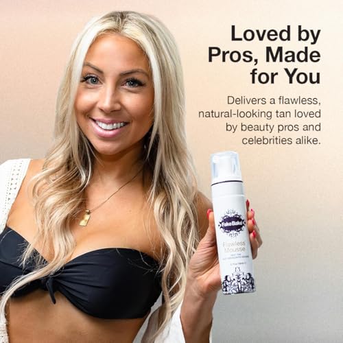 Fake Bake Flawless Self Tanning Mousse Streak-Free, Long-Lasting Natural Glow For All Skin Tones Women & Men - Sunless Tanner Includes Mitt For Easy Application, Black Coconut Scent - 6.7 oz