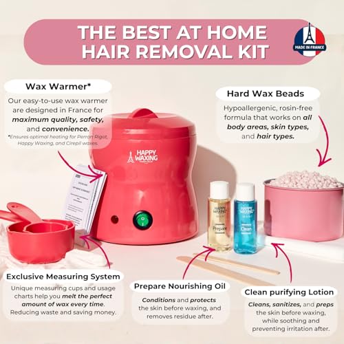 Premium Home Waxing Kit by Perron Rigot - The Original Pain-Free Hard Wax - Automatic Heater, Measuring Cups & Hypoallergenic Beads for Brazilian, Face & Body - Complete Salon Set