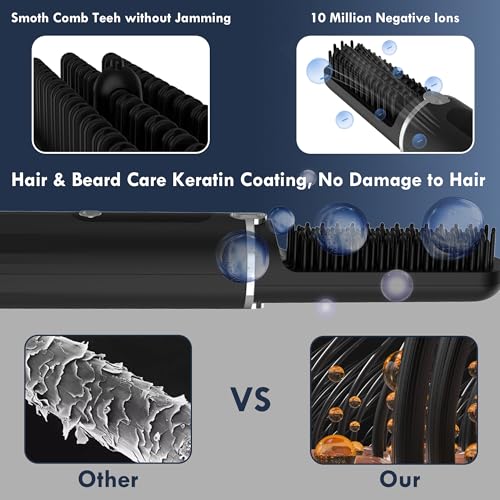 Beard Straightener for Men, Viuyougor Heated Straightening Comb with 4 Temperature Settings, Anti-Scald Technology & Fast Heat-Up, Portable Beard Brush for Beard Shaping