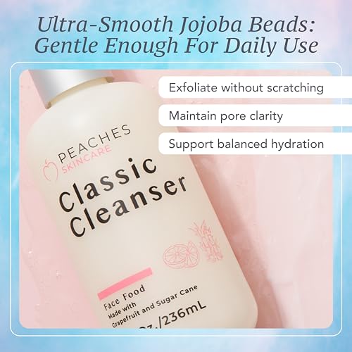 Peaches Skincare Hydrating Facial Cleanser ? Vegan Face Wash with Grapefruit, Sugar Cane, and Gotu Kola ? Lightly Exfoliating Daily Formula for All Skin Types ? Classic Cleanser ? 8 oz
