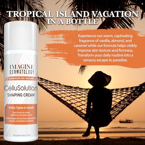 CelluSolution Caffeine Body Cream ? Caffeine, Guarana, Licorice, & Niacinamide with Hyaluronic Acid, Hydrating Skin Cream Mess-Free Pump Bottle, 150ml/5oz - Island-Inspired Fragrance