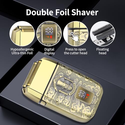 HIENA PRO Professional Foil Shaver for Men, Double Electric Foil Trimmer, Cordless Bald Head Precision Trimmer, Electric Razor, Rechargeable with USB, Gifts for Men (QGM)
