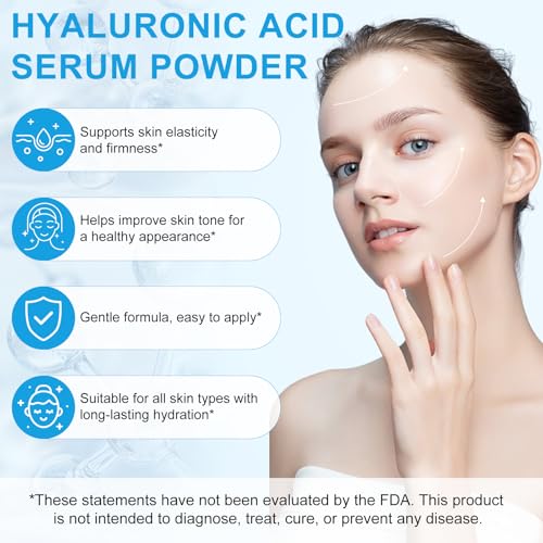 Hyaluronic Acid Powder for Skin & Face 4.23 Oz, Dual-Molecular-Weight Formula, Deep Hydration, Anti-Aging, Improves Skin Texture & Firmness, Ideal for DIY Serums, Mask, Creams