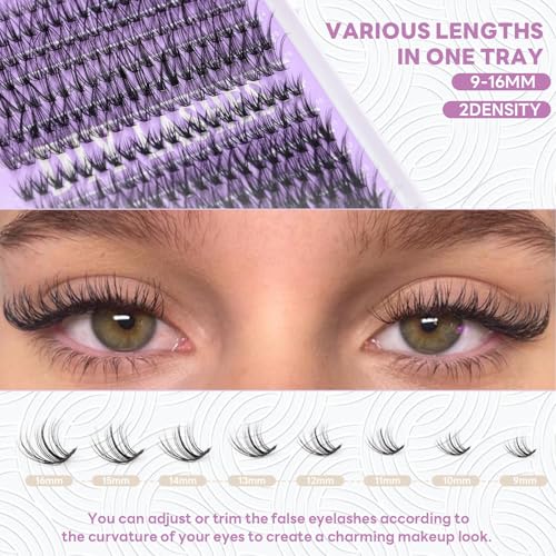 Lash Extension Kit Thick Eyelash Extension Kit 9-16mm Fluff Volume Lash Clusters 30D 40D Individual Eyelashes Kit with Lashes Bond, Lashes Remover, Lash Tweezers, DIY Lash Extension