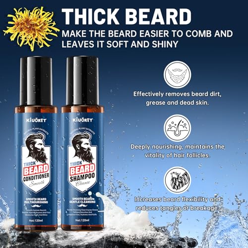 Beard Kit for Men 5PCS - Beard Growth & Grooming Set with Shampoo, Conditioner, Oil, Spray & Balm - Moisturises & Smoothes Beard, Tames Frizz - Perfect Beard Kit for Men, Dad, Boyfriend, Husband