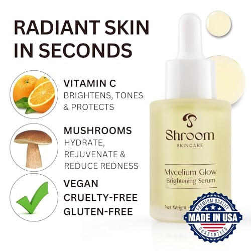 Mycelium Glow Mushroom Brightening Vitamin C Face Serum Facial Moisturizer - All Skin Types Vegan Serums for Skin Care Anti Aging Cruelty-Free Hydrating Serum for Face Dark Spots 30ml