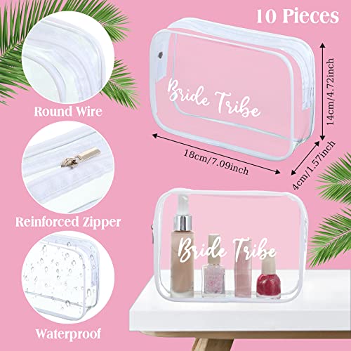 Amylove 10 Pcs Bridesmaid Makeup Bag for Bridal Party Gifts Clear Makeup Bags Toiletry Bridesmaid Proposal Gift Cosmetic travel Cosmetic Bag for Wedding Bachelorette Party Favor(White)