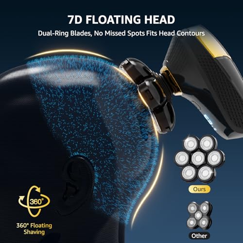 Head Shaver for Bald Men, 7D Head Shavers for Men with 5-in-1 Grooming Kit, 9200RPM Bald Head Shavers for Men, IPX6 Waterproof Head Shaver, LED Display, Rechargeable