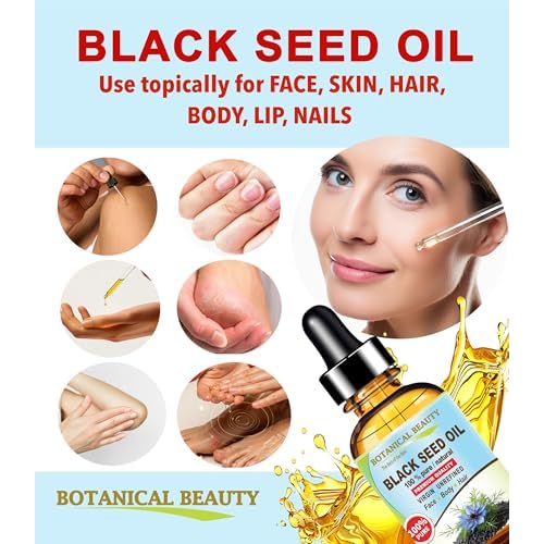 Botanical Beauty BLACK SEED OIL 100% Pure Natural Undiluted Virgin Unrefined Cold Pressed Carrier Oil. 0.5 Fl.oz.- 15 ml. for Face, Skin, Body, Hair, Nails. Rich in Vitamin C, Vitamin E