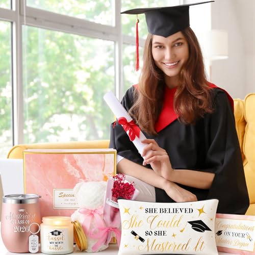 8 Pcs Graduation Gift Set for Women, Including Tumbler, Makeup Bag, Soy Candle, Keychain, Bear Towel, Greeting Card and Gift Box, Graduation Presents for Her (Class of 2026)