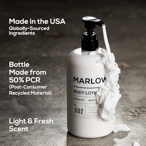 MARLOWE. No. 002 Body Lotion for Men, 15 oz Pump, Original, Revitalizing Dry Skin Lotion with Aloe Vera & Amino Acids, Hydrates & Nourishes, Lightly Scented