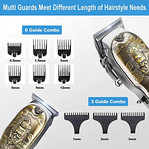 Hair Clippers and Trimmers Set of 3, Professional Cordless Hair Clippers for Men, Barber Clippers for Hair Cutting with T-Blade Trimmer Set, Beard Trimmer for Men, LED Display, Gold
