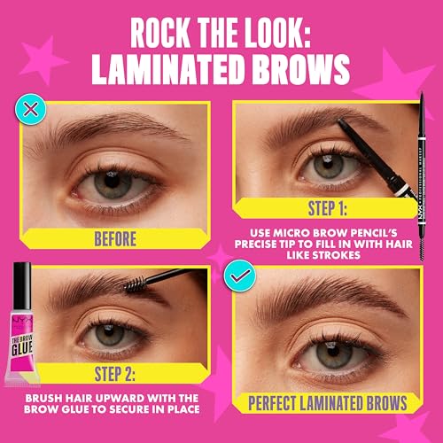 NYX PROFESSIONAL MAKEUP Micro Brow Pencil (Ash Brown) + Brow Glue (Clear), 2-Pack Bundle