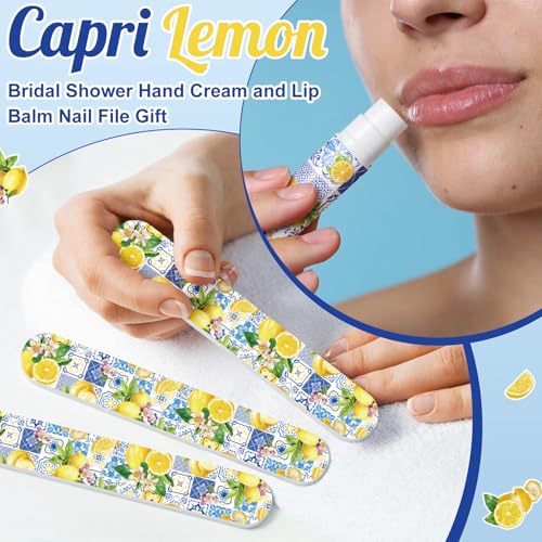 Leelosp 50 Sets Capri Lemon Hand Cream and Lip Balm Nail File Gift Bulk Summer Lemon Party Favors Wedding Favor for Guest Travel Size Hand Lotion Lip Balm Gifts Set Bridal Baby Shower Birthday