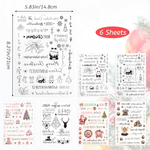 Candle Tattoos, 6 Sheets Christmas Winter Candle Stickers Decorative Decals for Crafts Candle Scrapbook DIY Snowman Merry Christmas Table Home Decorations