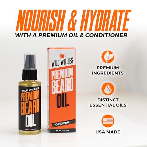 Wild Willies Complete Beard Grooming Kit for Men - Includes 5 Piece Grooming Kit, PROGRO Shampoo Wash & Conditioner, & Premium Hair Oil for Daily Use, Beard Growth & Hydration