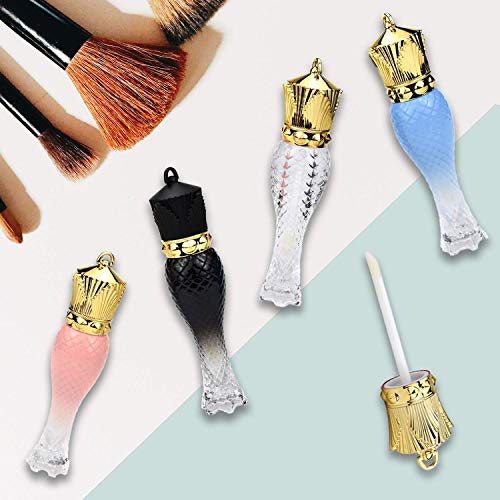 10 Pcs 5ml Mermaid Plastic Lip Gloss Tubes Vials Empty Refillable Lip Glaze Tubes with Crown Wand DIY Lipstick Tube Travel Lipgloss Bottle Cosmetic Container for Woman Girl Makeup,Mix-Color