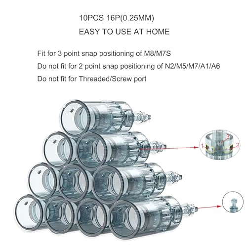 10PCS 16Pin 0.25mm Microneedling Derma Roller Pen Cartridges For M8/M7S,Easy-to-Use At Home(10PCS,16P)
