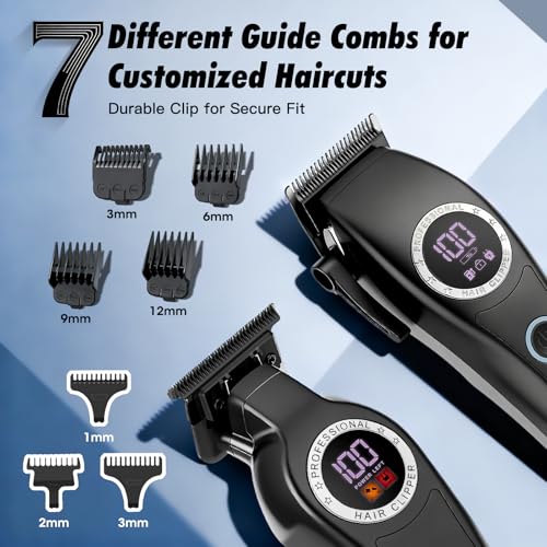 Professional Hair Clippers for Men, 2-in-1 Clipper and Trimmer Set with 7200RPM Motor, Cordless Hair Cutting Kit with LED Display, Adjustable Length Beard Trimmer for Barbers or Home, Mens Gift