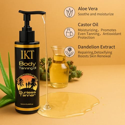 Self Tanning Oil,3.38 fl. oz. Premium After Tanning Oil Moisturizer and Ergonomic Vegan Big and Small 2 Tanning Mitts | Streak-Free Self Tanner for Body & Face