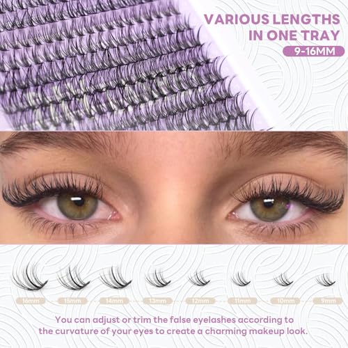 Lash Extension Kit 320Pcs Natural Wispy Eyelash Clusters 9-16MM 30D Fluffy Lashes Clusters Individual Fake Eyelashes Clusters Kit with Lash Bond and Seal, Lashes Extension DIY at Home