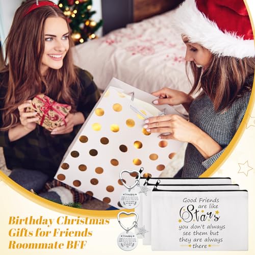 Paterr 24 Pcs Friend Gifts for Women Friendsgiving Makeup Bags Friendship Keychains Galentines Valentine Gifts for Friends Bulk Cosmetic Bags with Zipper for BFF Bestie Birthday Decorations(Star)