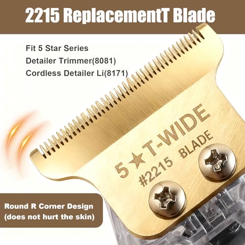 Replacement 2215 T Wide Blades Adjustable Trimmer Blade compatible with Wahl Professional 5 Star Series 8081 and 8171 Hair Clippers Blades-Model 2215 (2Pcs Gold)