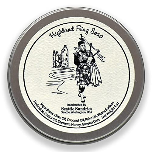 Seattle Sundries Sweet Honey & Oatmeal Soap for Women & Men - 1 (4oz) Exfoliating All-Natural Bar Soap in a Reusable Travel Tin - Highlander Theme Gift