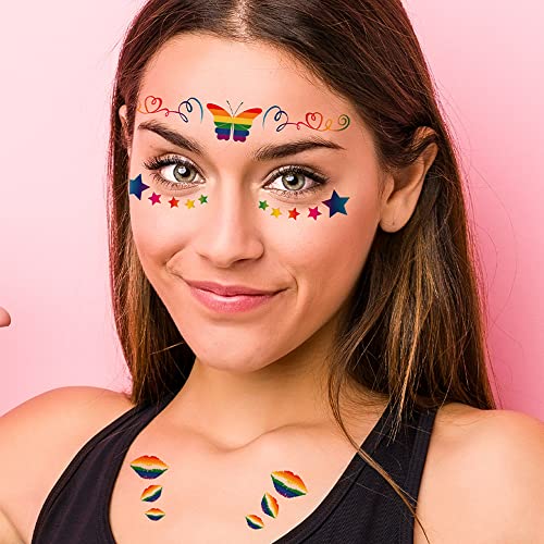 LGBT Pride Rainbow Temporary Tattoos,10 Sheets Mixed Rainbow Style Patterns Waterproof Gay Pride Day Face Tattoo Stickers for Women Men Pride Parades Festival Party Supplies