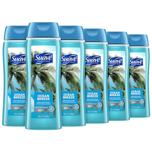 Suave Moisturizing Body Wash, with Milk & Honey and Vitamin E Extract & Moisturizing Body Wash, with Ocean Breeze Scent and Vitamin E Extract, No Parabens, No Phtahaltes, 18 Oz Pack of 6