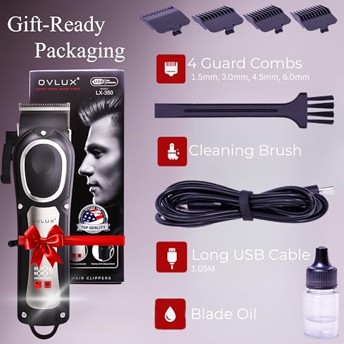 OVLUX Cordless Hair Clippers for Men ? Powerful, Quiet, and Rechargeable for Professional and Home Use LCD Display for Barber Haircut & Mens Grooming